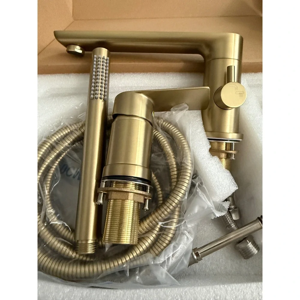 Roman Waterfall Faucet Deck Mount With‎ Handheld Sprayer 3 Holes Brass Finish